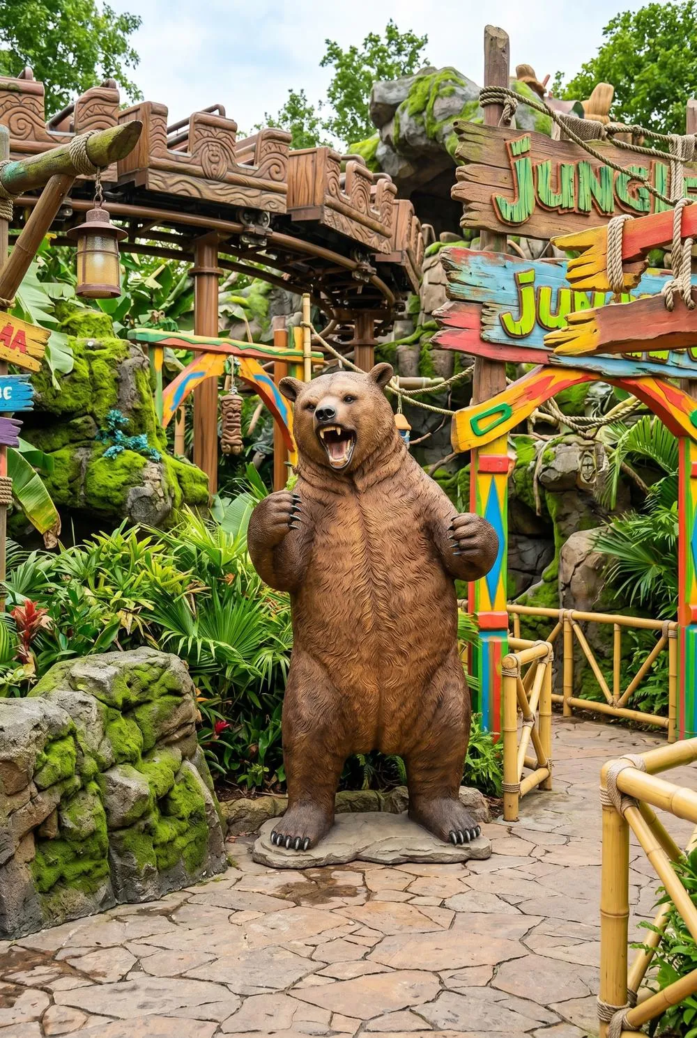 Growling Grizzly Brown Bear Life-Size Statue
