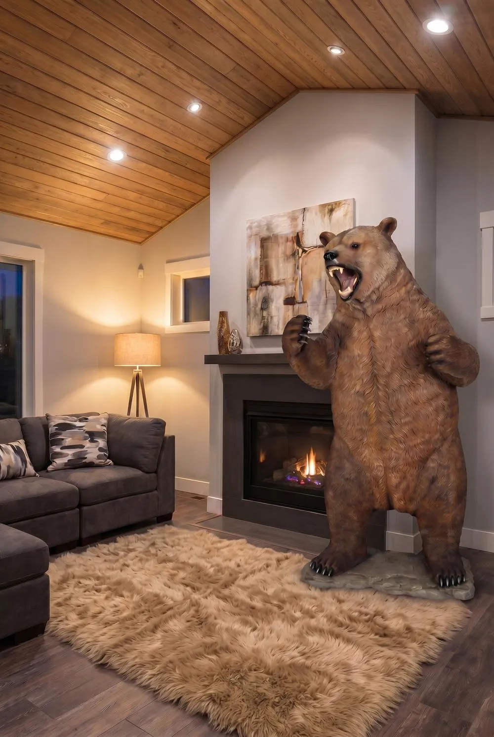 Growling Grizzly Brown Bear Life-Size Statue