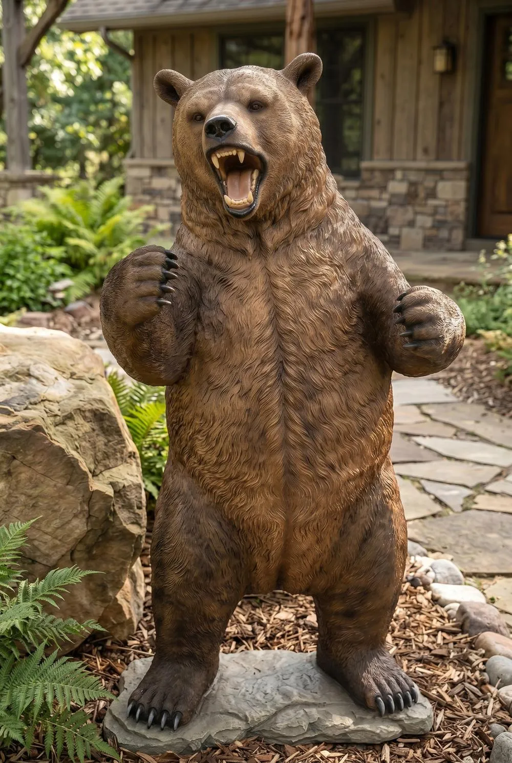 Growling Grizzly Brown Bear Life-Size Statue