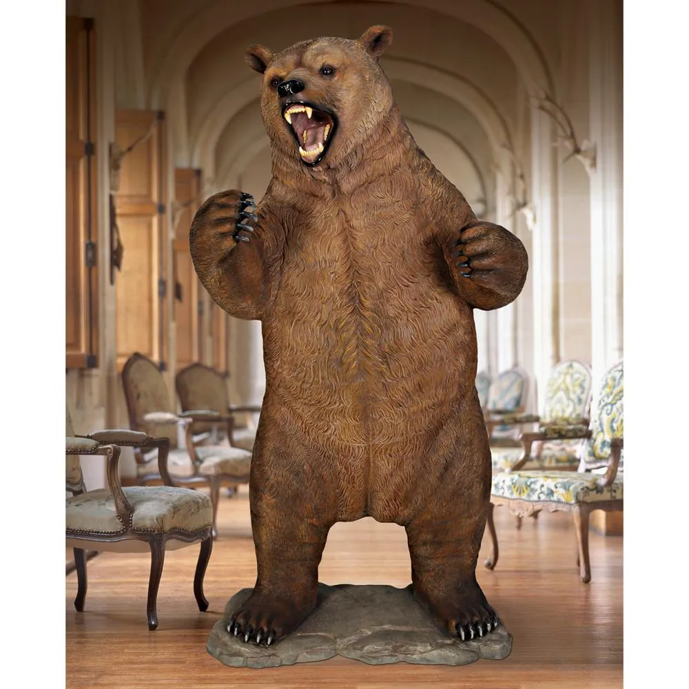 Growling Grizzly Brown Bear Life-Size Statue
