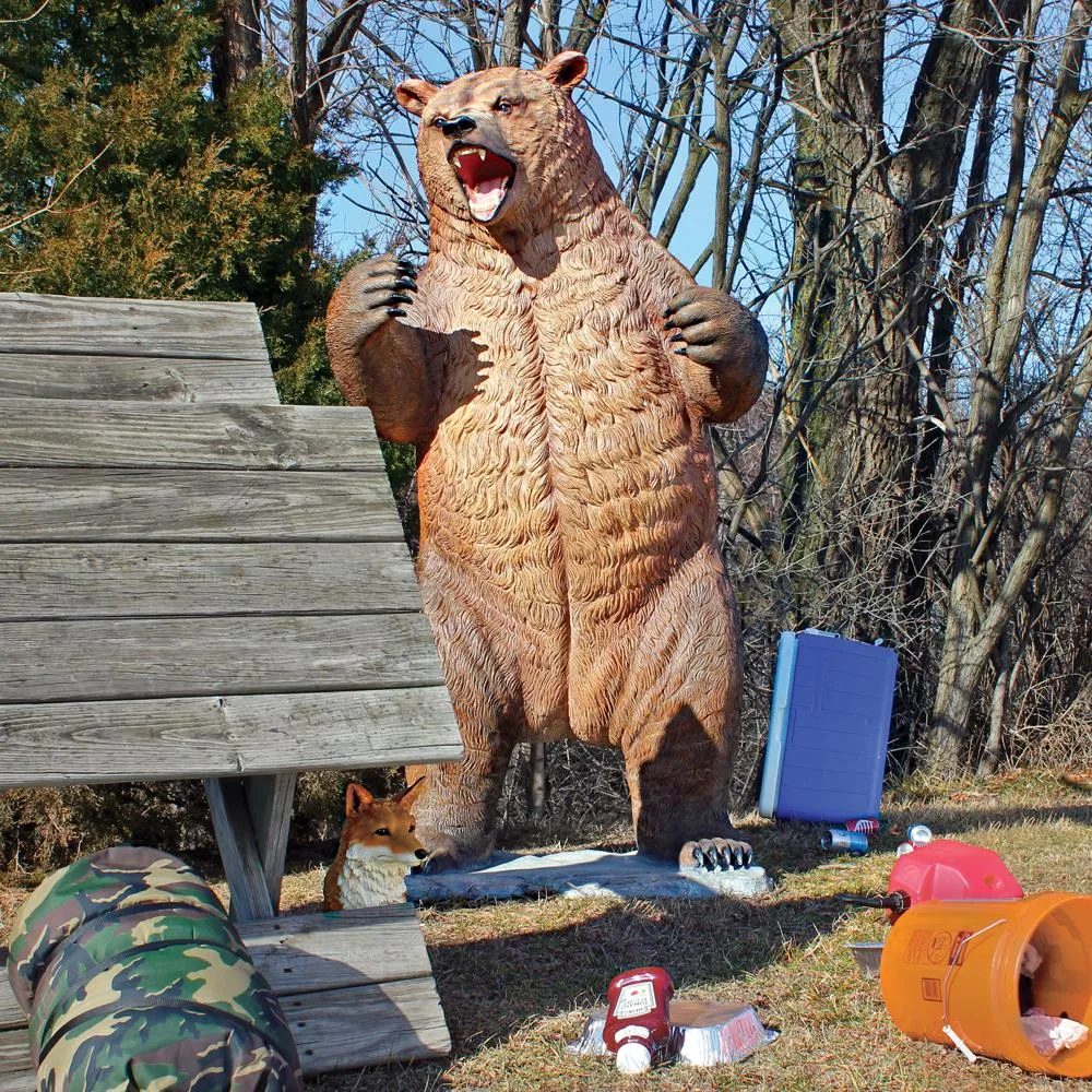 Growling Grizzly Brown Bear Life-Size Statue