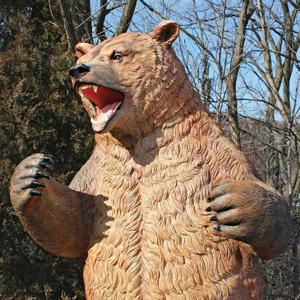 Growling Grizzly Brown Bear Life-Size Statue