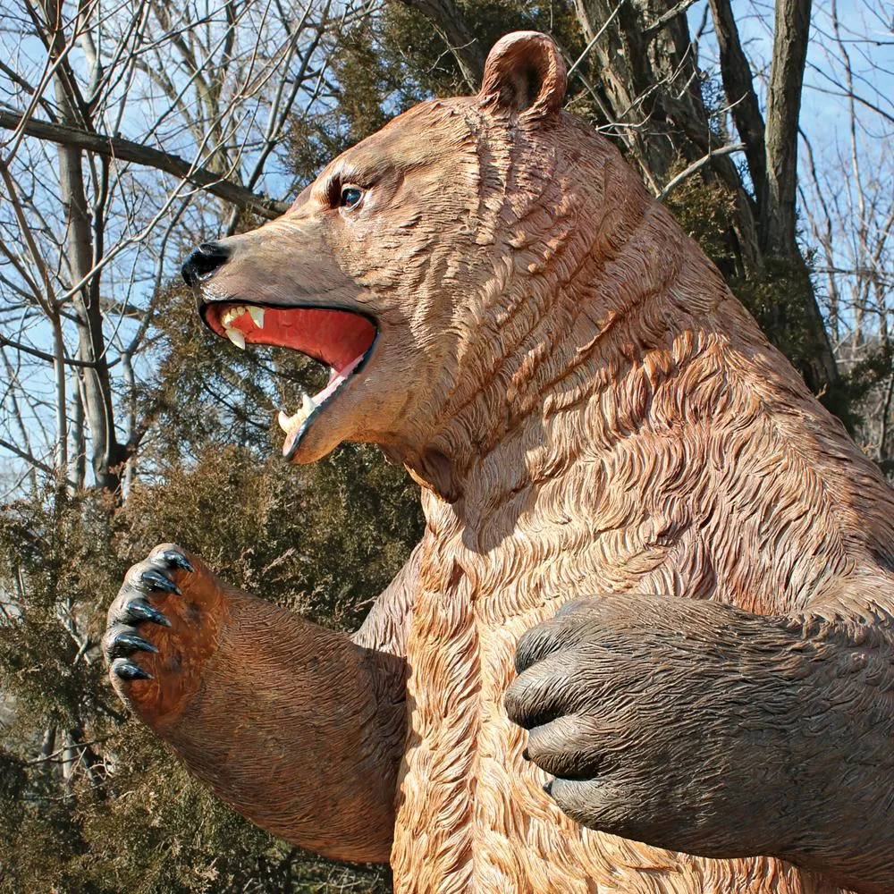Growling Grizzly Brown Bear Life-Size Statue