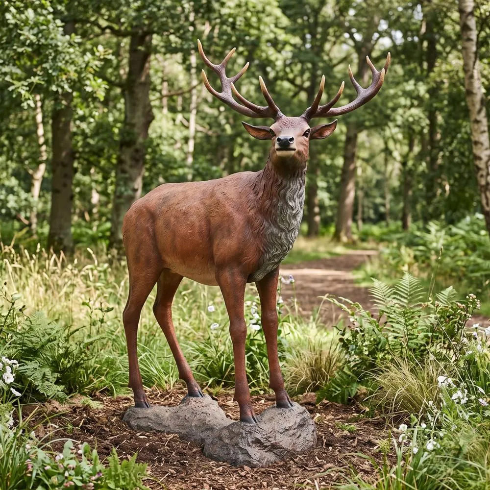 Grande-Scale Red Deer Buck Statue with Base