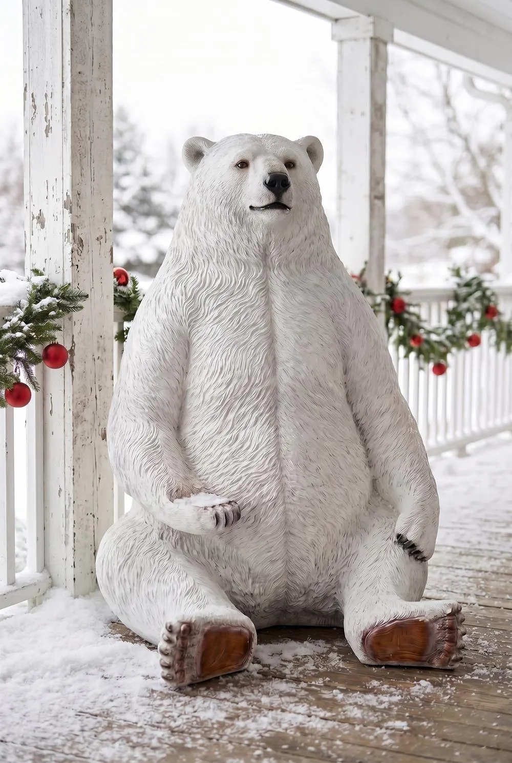 Sitting Pretty Oversized Polar Bear Statue with Photo-Op Paw Seat