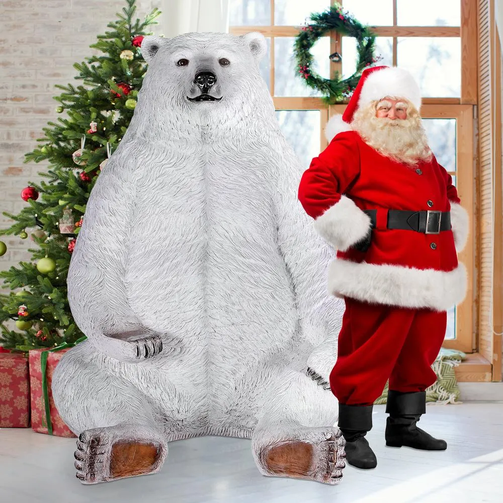 Sitting Pretty Oversized Polar Bear Statue with Photo-Op Paw Seat