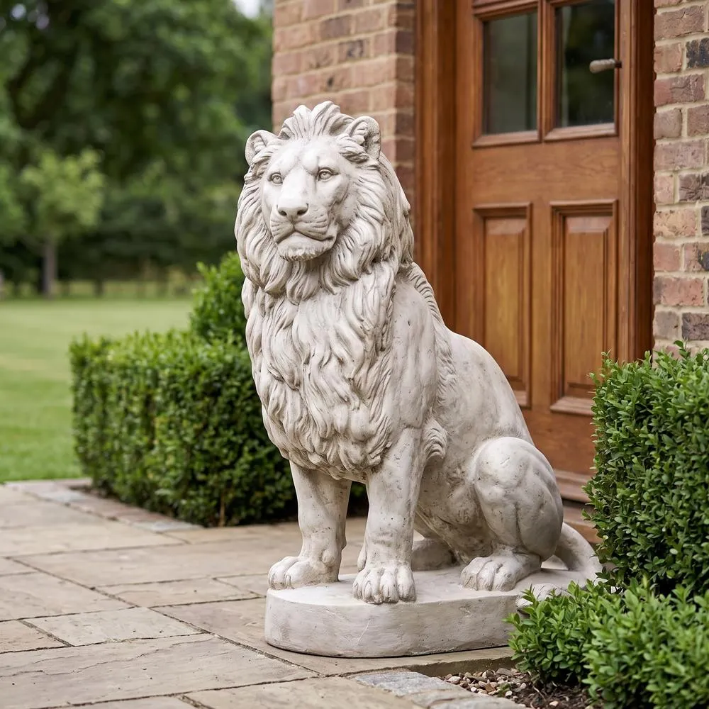 Stately Chateau Lion Sentinel Garden Statue: Right