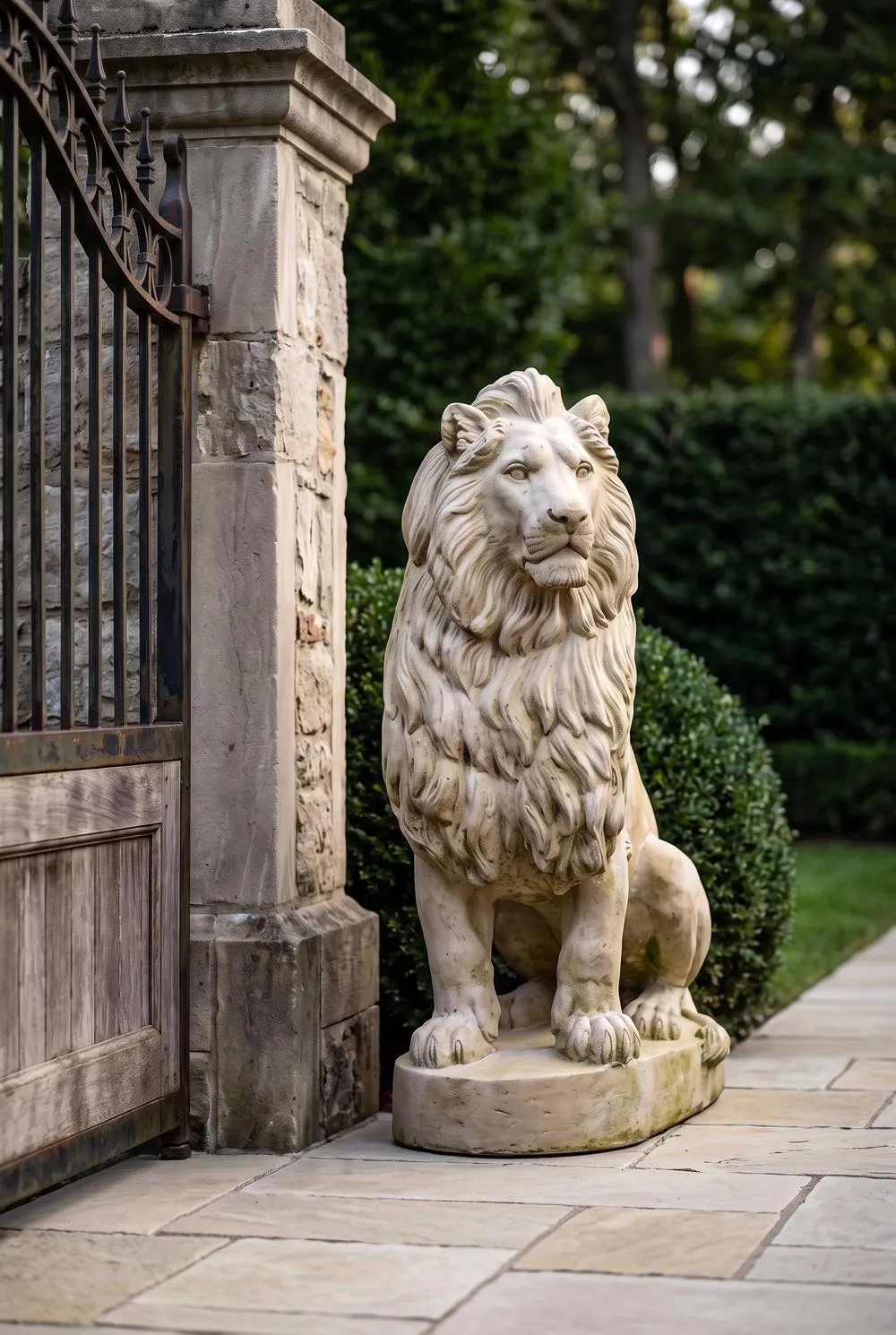 Stately Chateau Lion Sentinel Garden Statue: Right