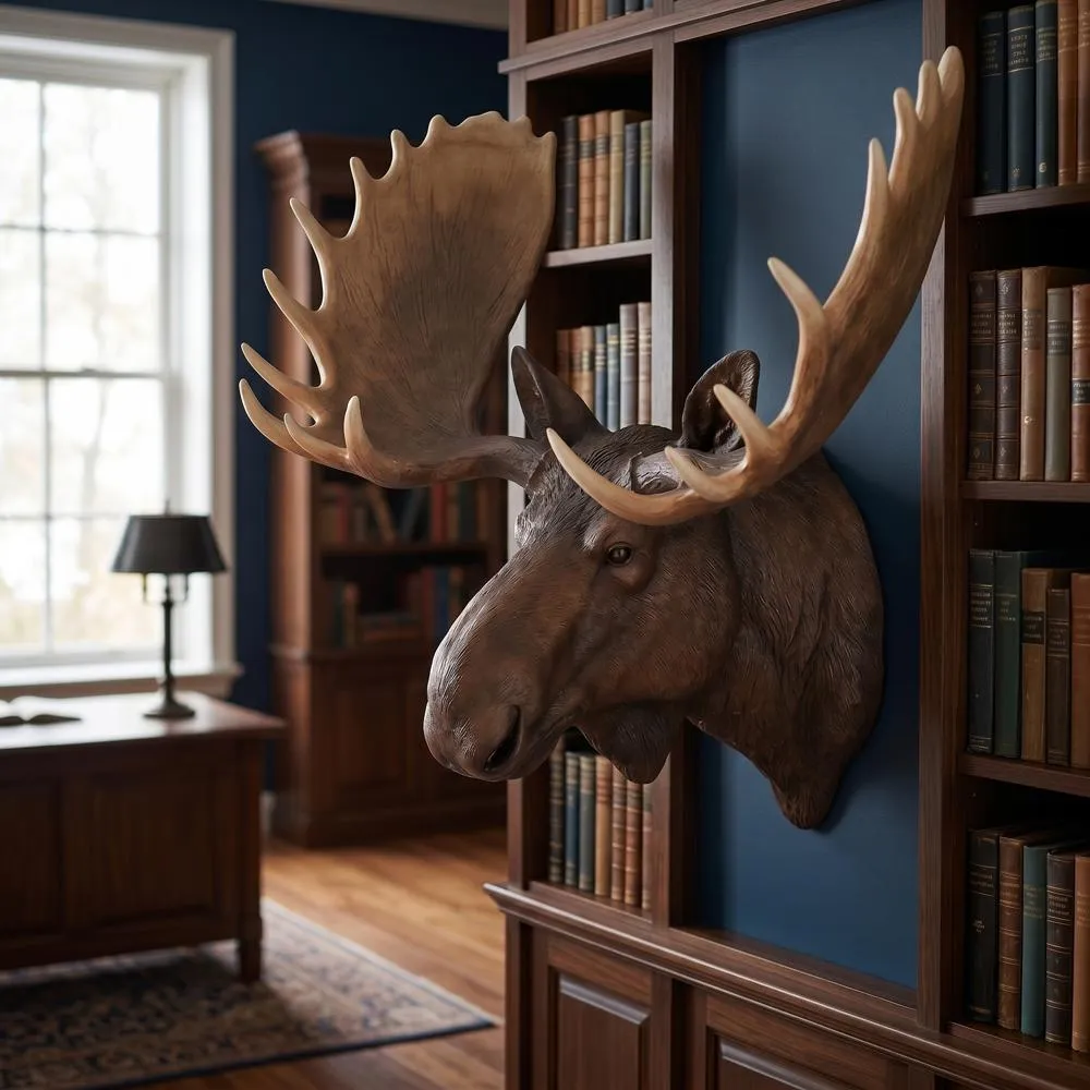 North American Majestic Moose Trophy Head Wall Sculpture