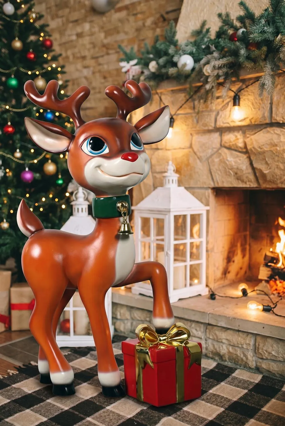 Belle, Santa's Red-Nosed Christmas Reindeer Statue