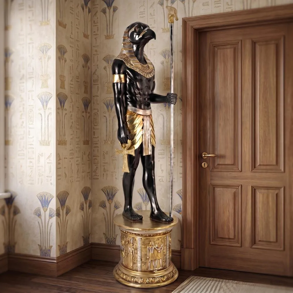 The Egyptian Grand Ruler Collection: Life-Size Horus Statue atop a Temple Column Mount