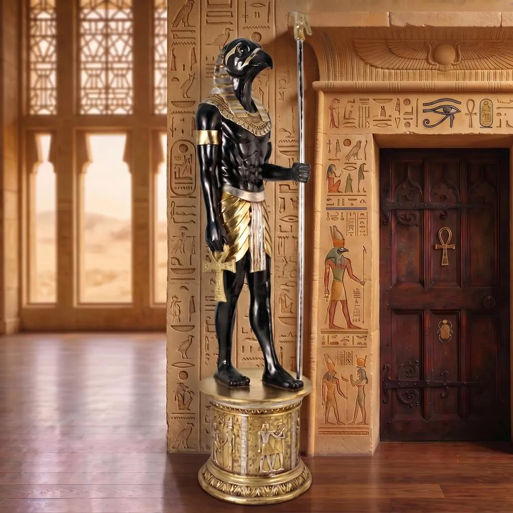 The Egyptian Grand Ruler Collection: Life-Size Horus Statue atop a Temple Column Mount