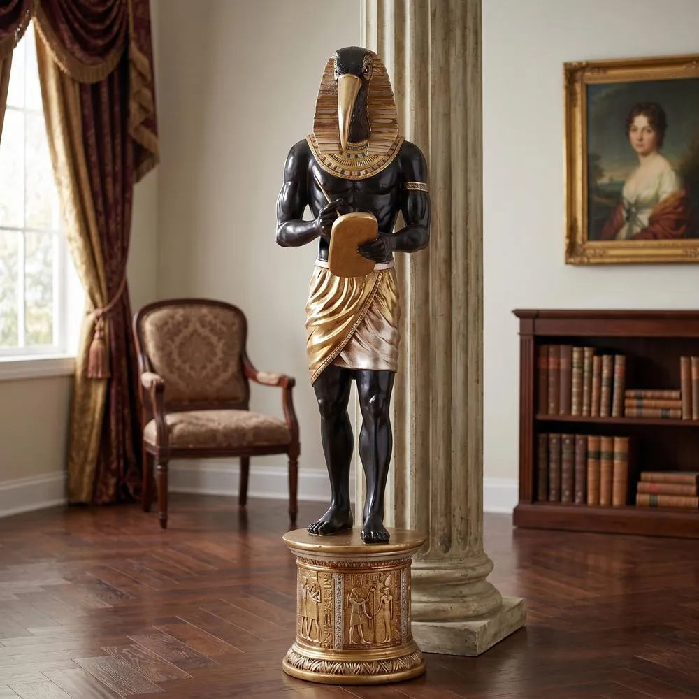 The Egyptian Grand Ruler Collection: Life-Size Thoth Statue atop a Temple Column Mount