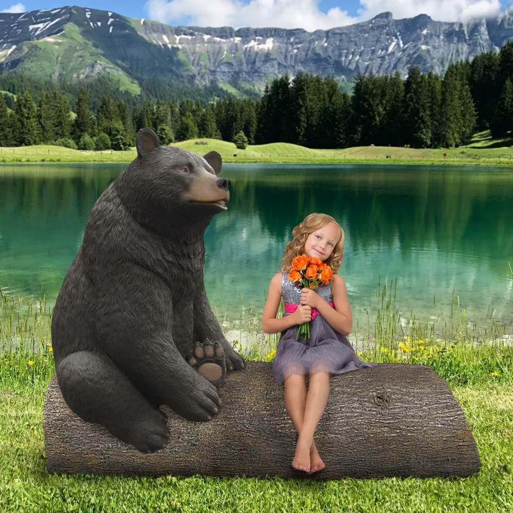 Black Bear on a Log Photo-Op Sculptural Bench