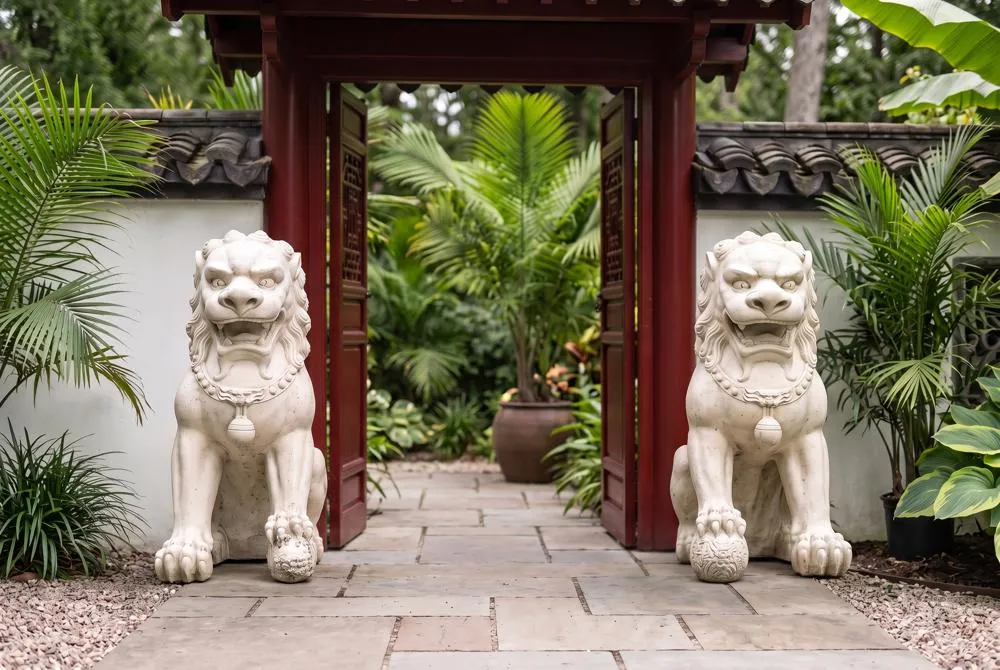 Grand Palace Chinese Lion Foo Dog Statues: Set of Male & Female (alone)