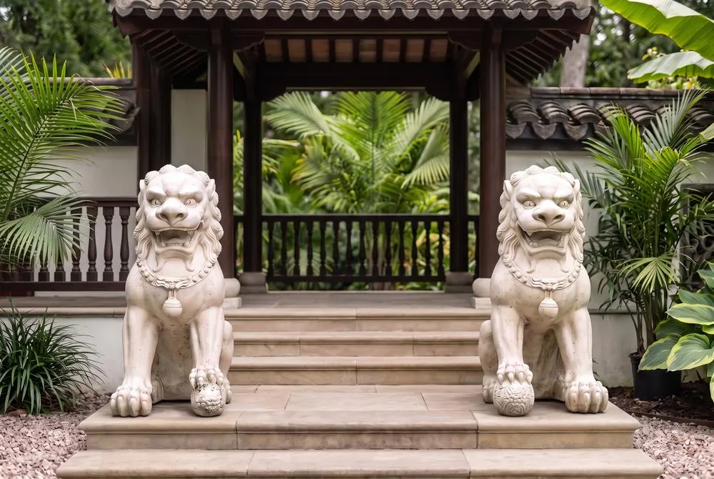Grand Palace Chinese Lion Foo Dog Statues: Set of Male & Female (alone)
