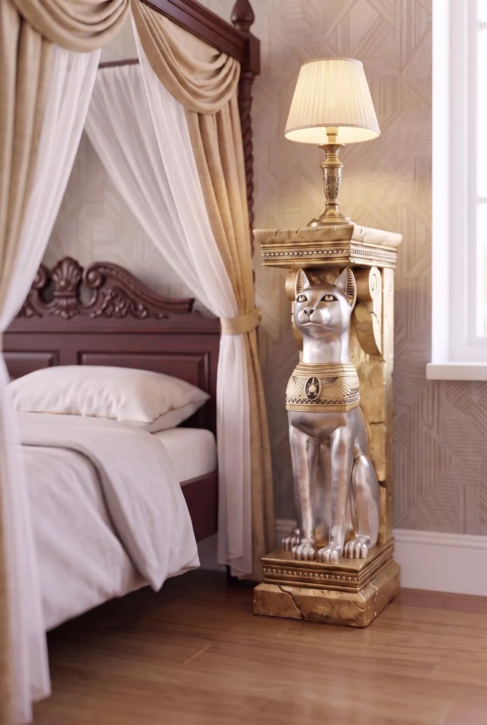Egyptian Cat Goddess Bastet Pedestal Statue: Each