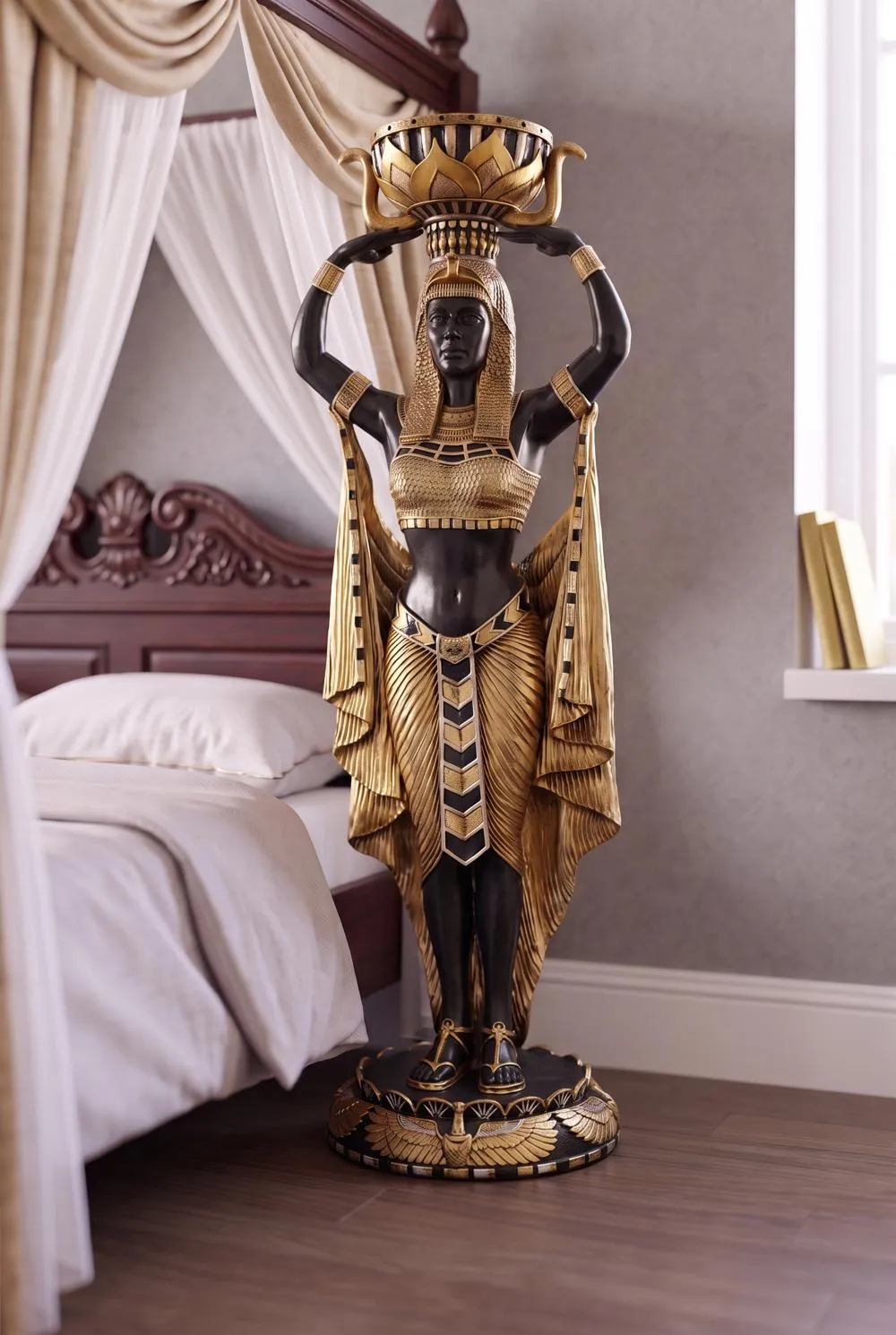 Cleopatra's Egyptian Nubian Maiden with Urn: Grande-Scale Statue