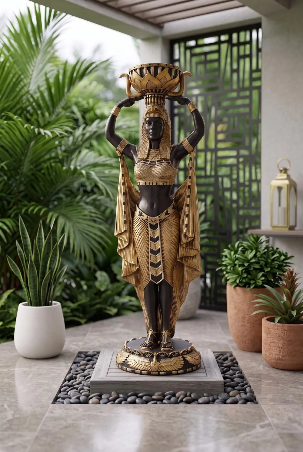Cleopatra's Egyptian Nubian Maiden with Urn: Grande-Scale Statue