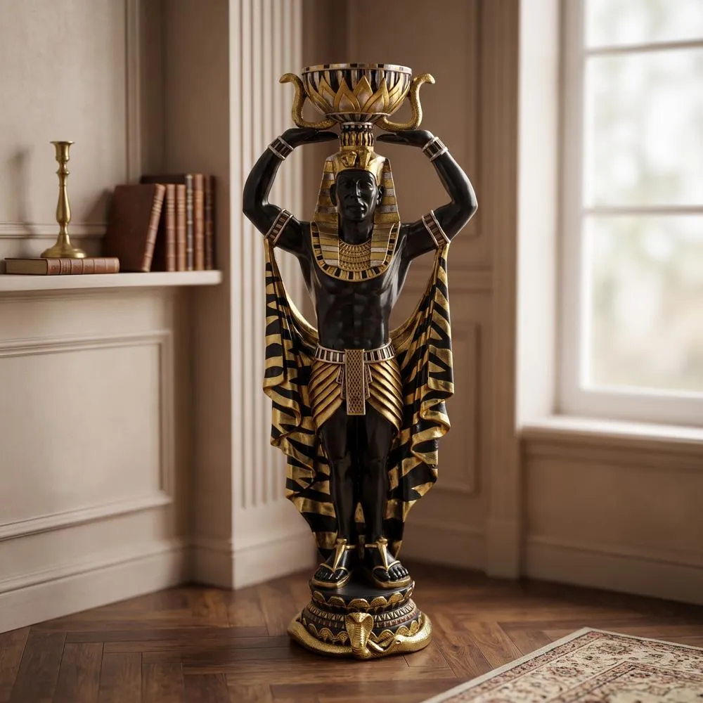 Cleopatra's Egyptian Nubian Guard with Urn: Large-Scale Statue