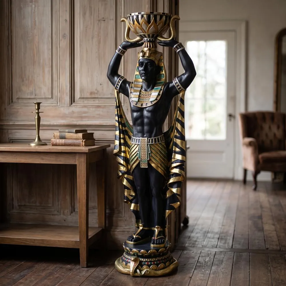 Cleopatra's Egyptian Nubian Guard with Urn: Large-Scale Statue