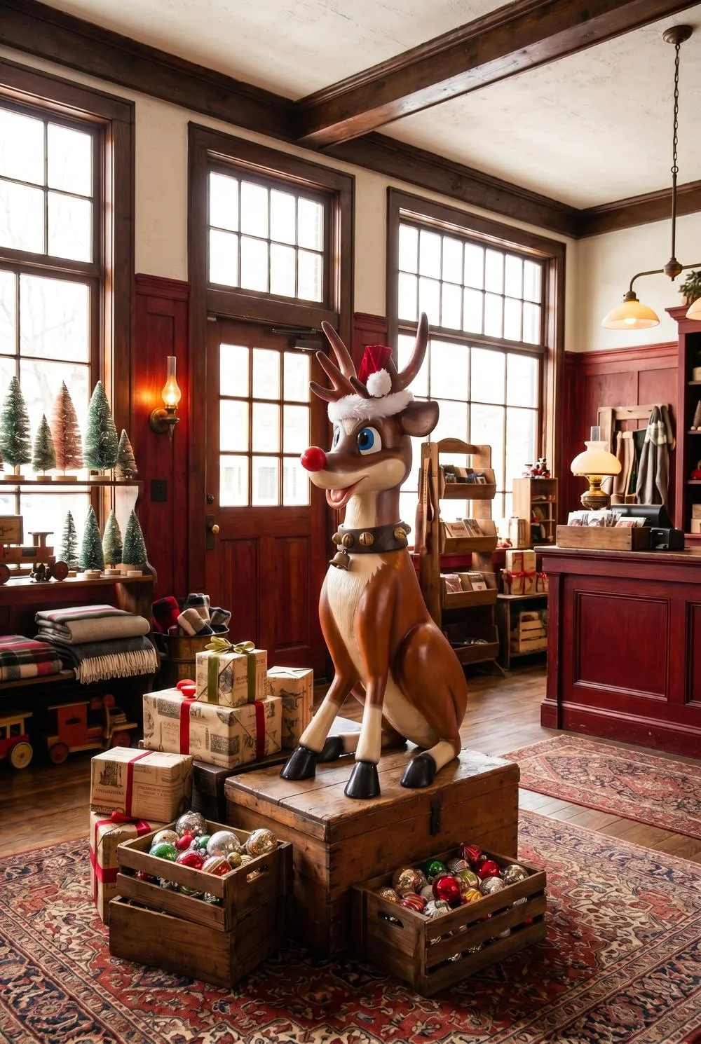 Santa's Red-Nosed Christmas Reindeer Statue: Sitting Large