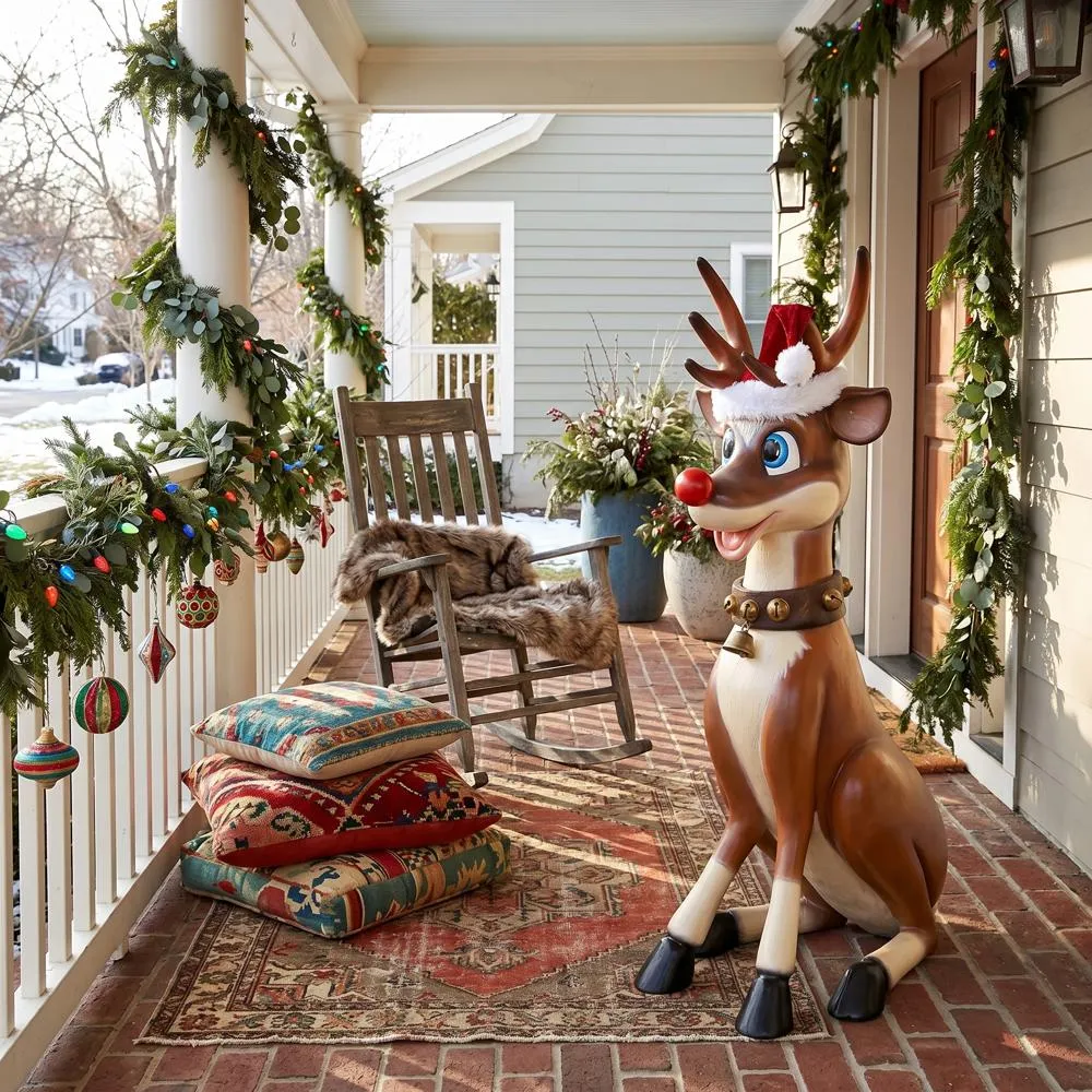 Santa's Red-Nosed Christmas Reindeer Statue: Sitting Large