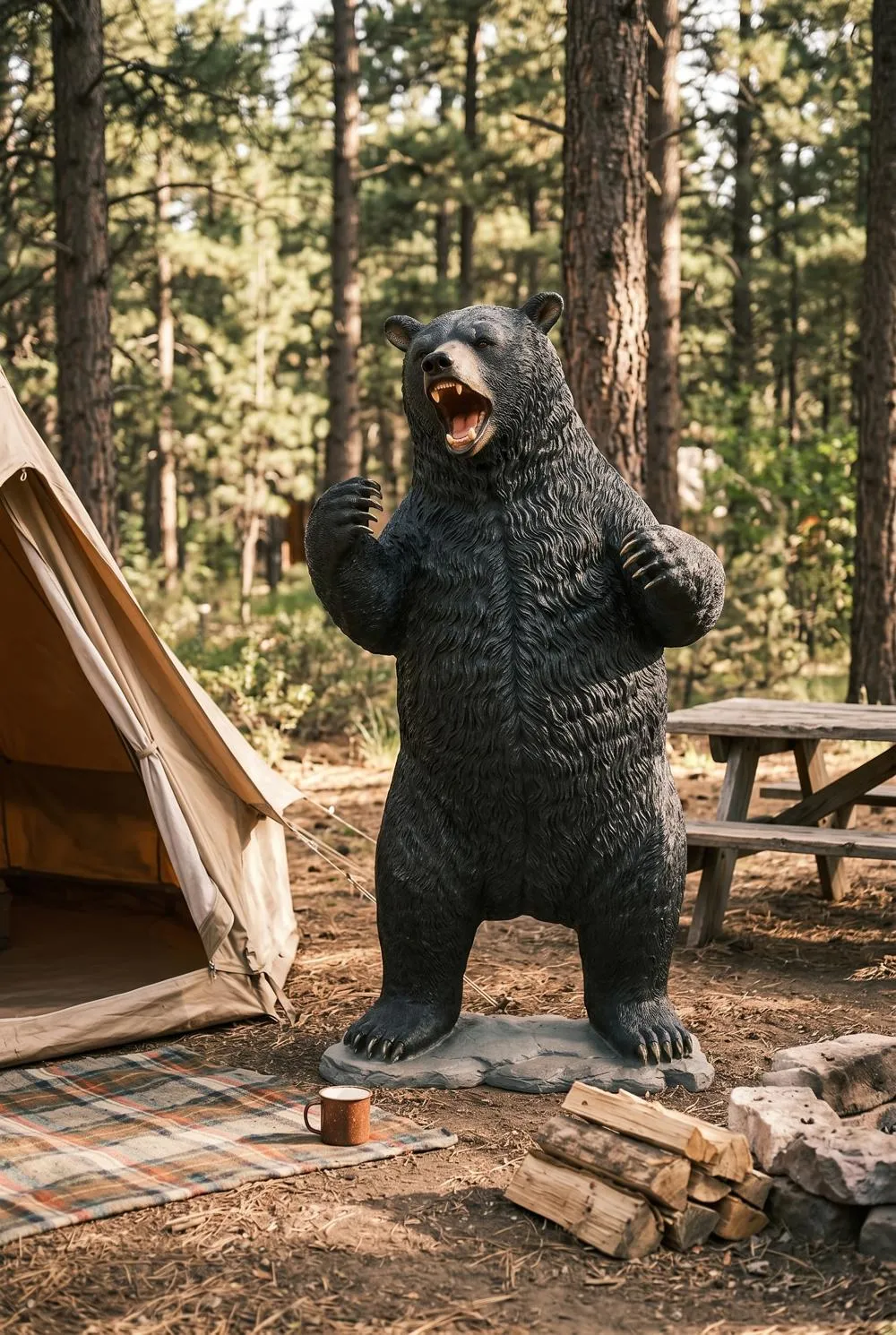 Growling Black Bear Life-Size Statue