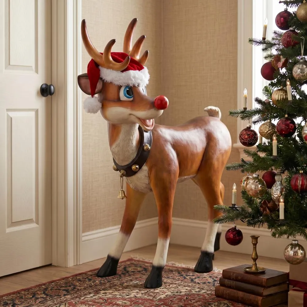 Santa's Red-Nosed Christmas Reindeer Statue: Standing Large