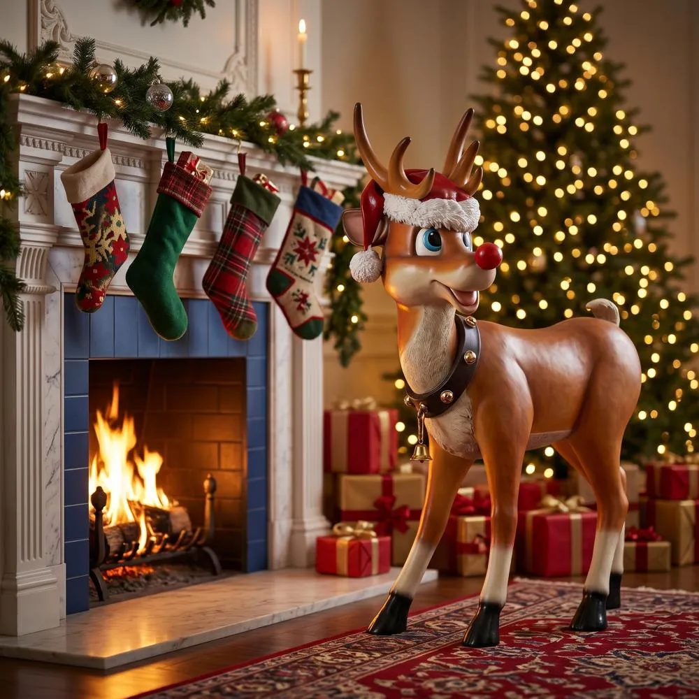 Santa's Red-Nosed Christmas Reindeer Statue: Standing Large