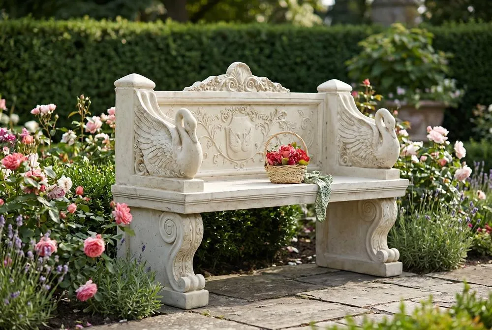 Giant Neoclassical Swan Garden Bench