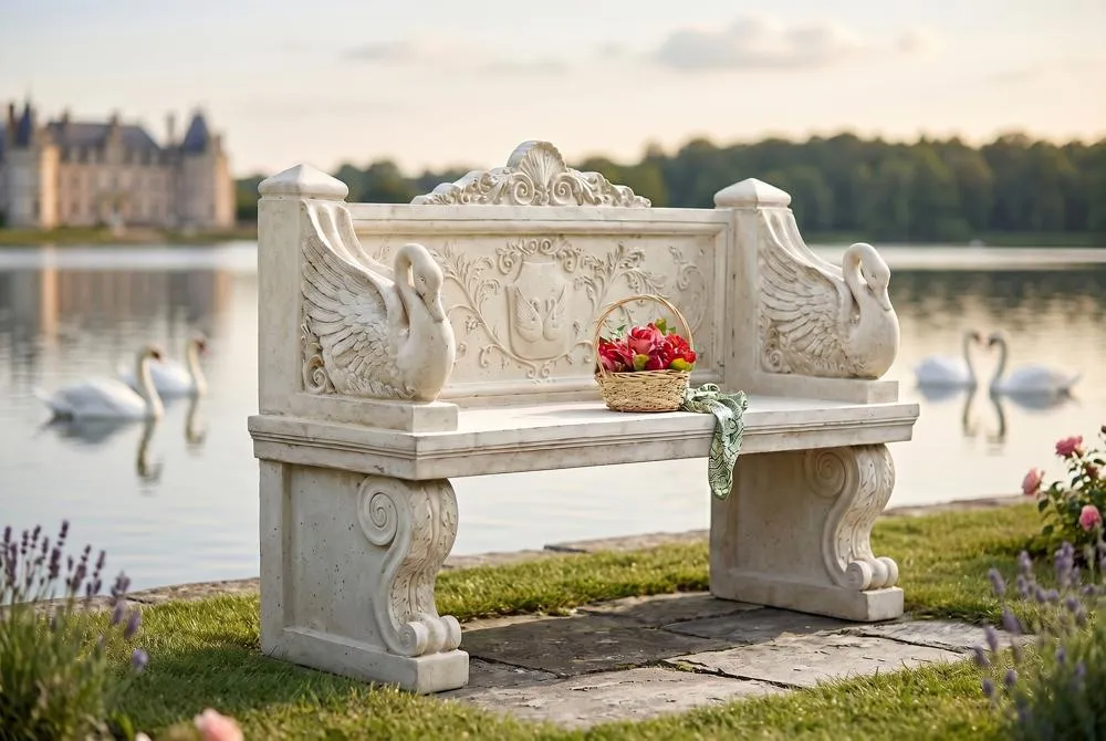 Giant Neoclassical Swan Garden Bench
