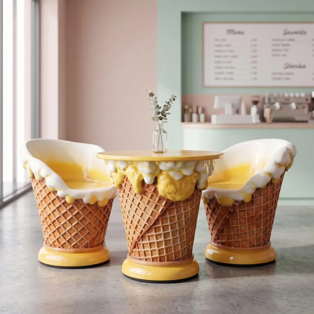 Ice Cream Parlor Sculptural Table and Chairs Set