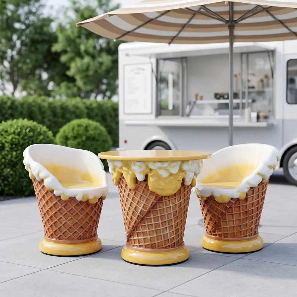 Ice Cream Parlor Sculptural Table and Chairs Set