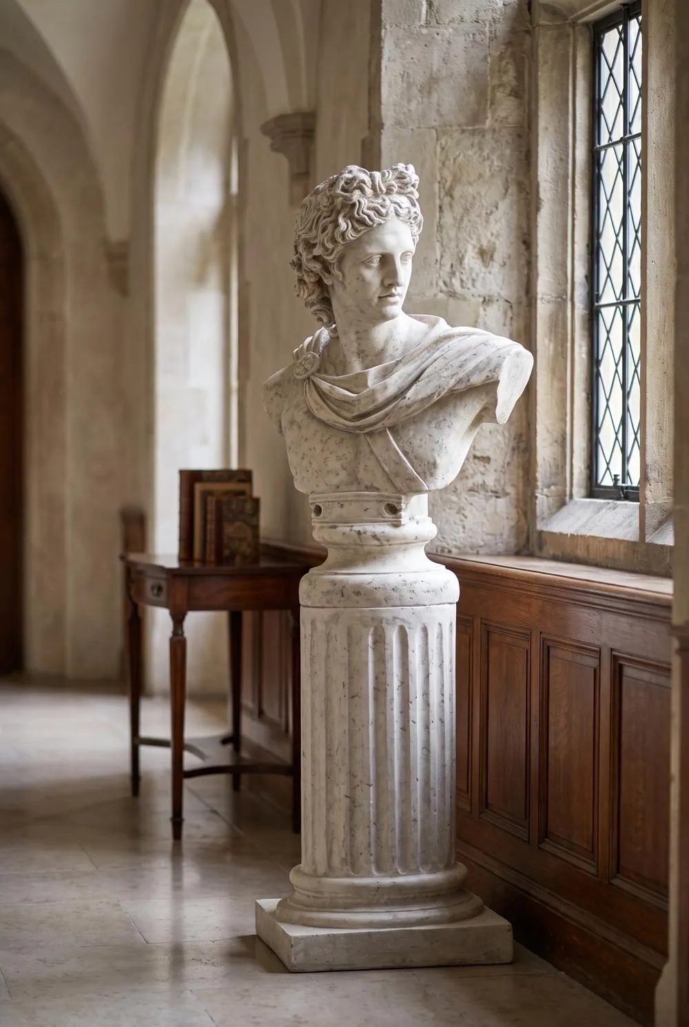 Apollo Belvedere Sculptural Bust on Roman Column Plinth