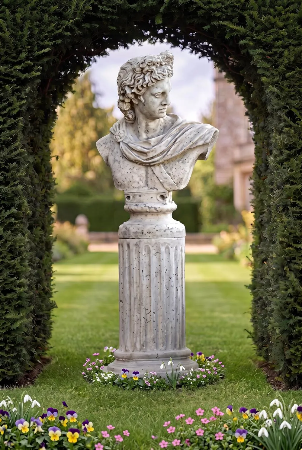 Apollo Belvedere Sculptural Bust on Roman Column Plinth