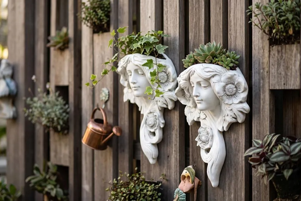 French Greenmen Planter Wall Sculptures: Set of Two