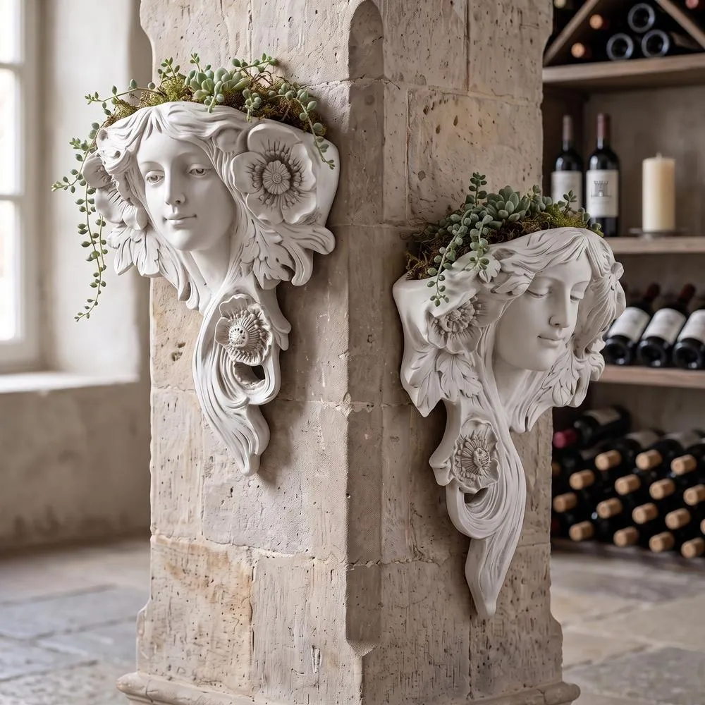 French Greenmen Planter Wall Sculptures: Set of Two