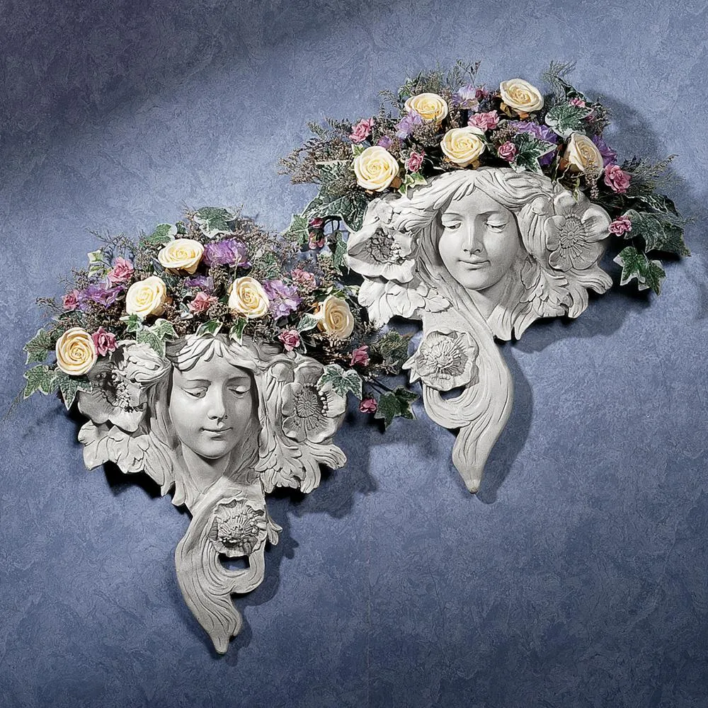 French Greenmen Planter Wall Sculptures: Set of Two