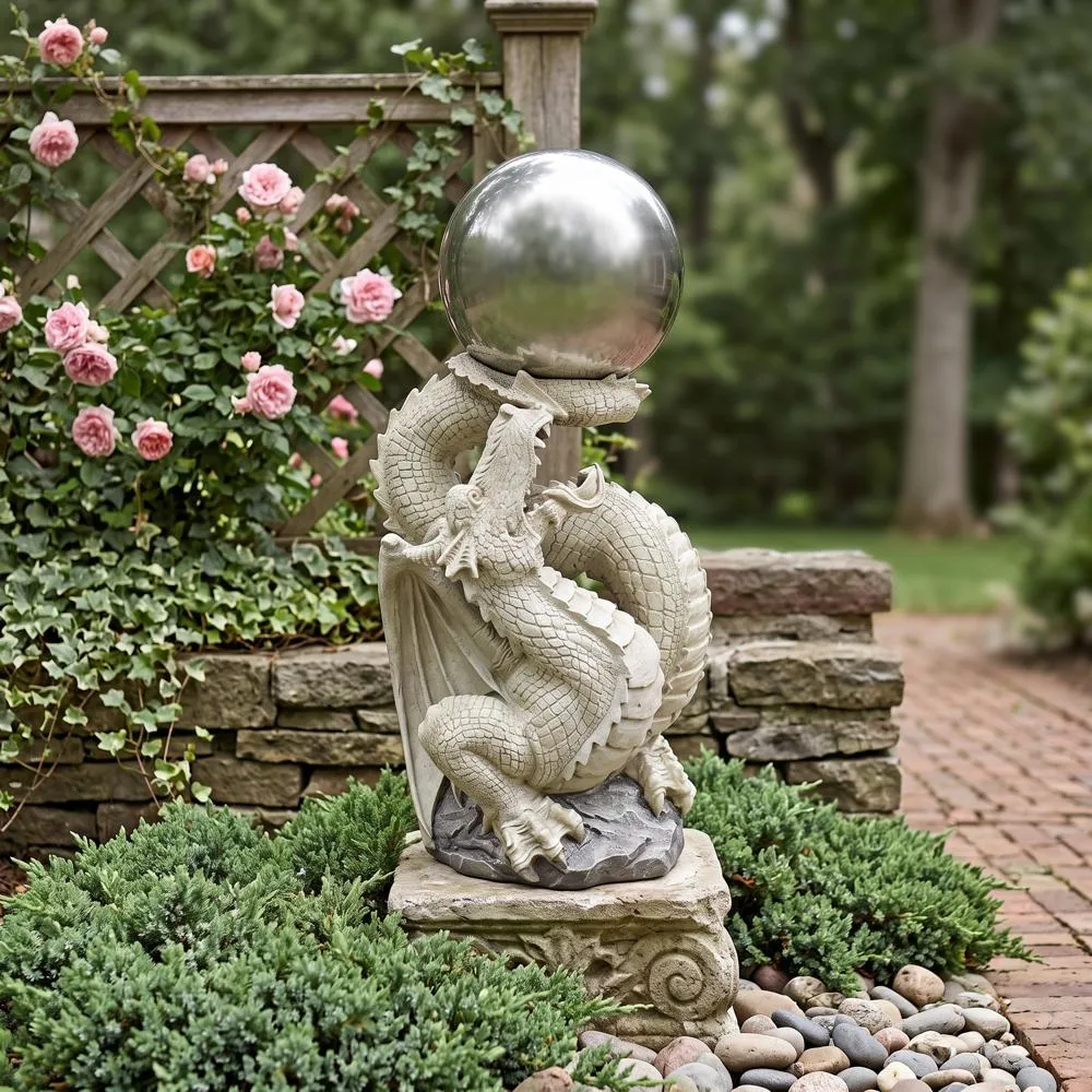 Sir Sagremor's Dragon Metal Gazing Globe Garden Statue