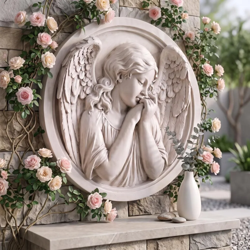 Thoughts of an Angel Roundel Wall Sculpture