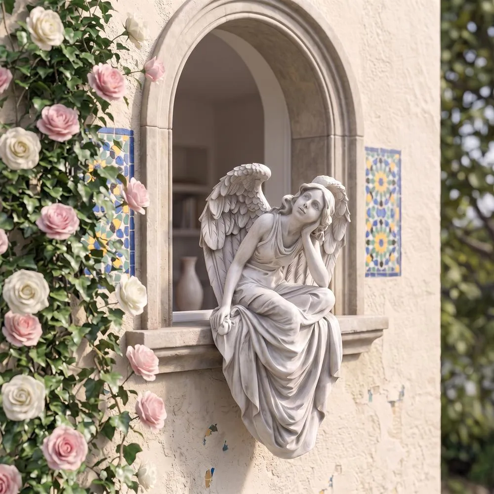 Resting Grace Sitting Angel Statue: Large