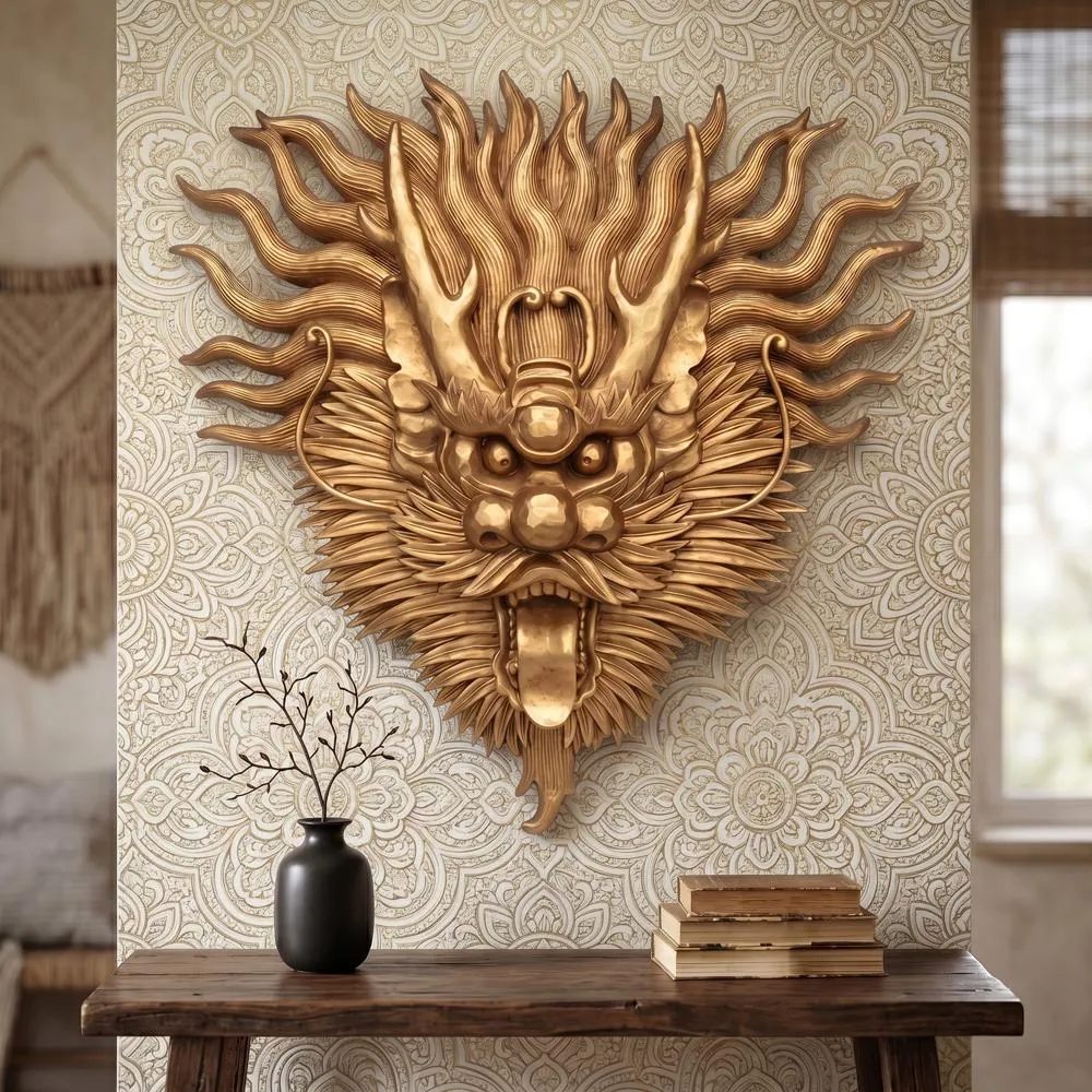 Tibetan Dragon Mask Wall Sculpture