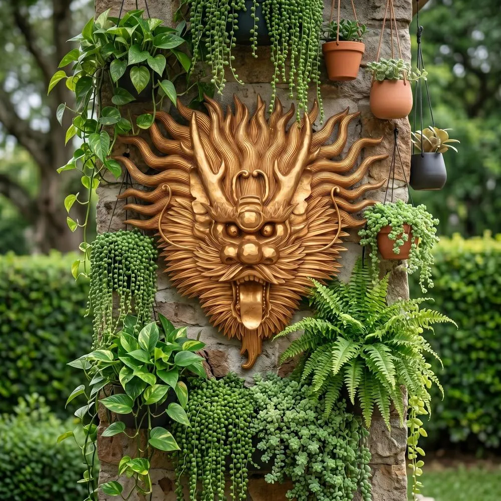 Tibetan Dragon Mask Wall Sculpture