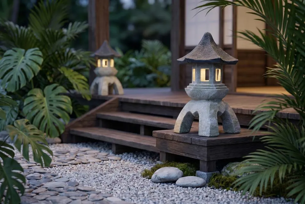 Asian Temple Pagoda Lantern Statue: Set of Two Large