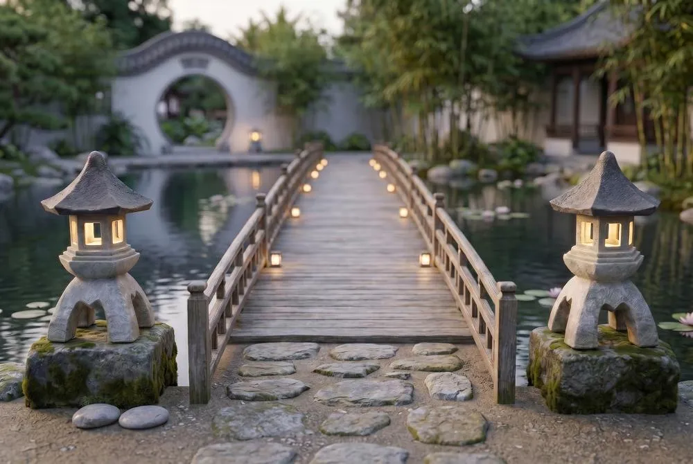 Asian Temple Pagoda Lantern Statue: Set of Two Large