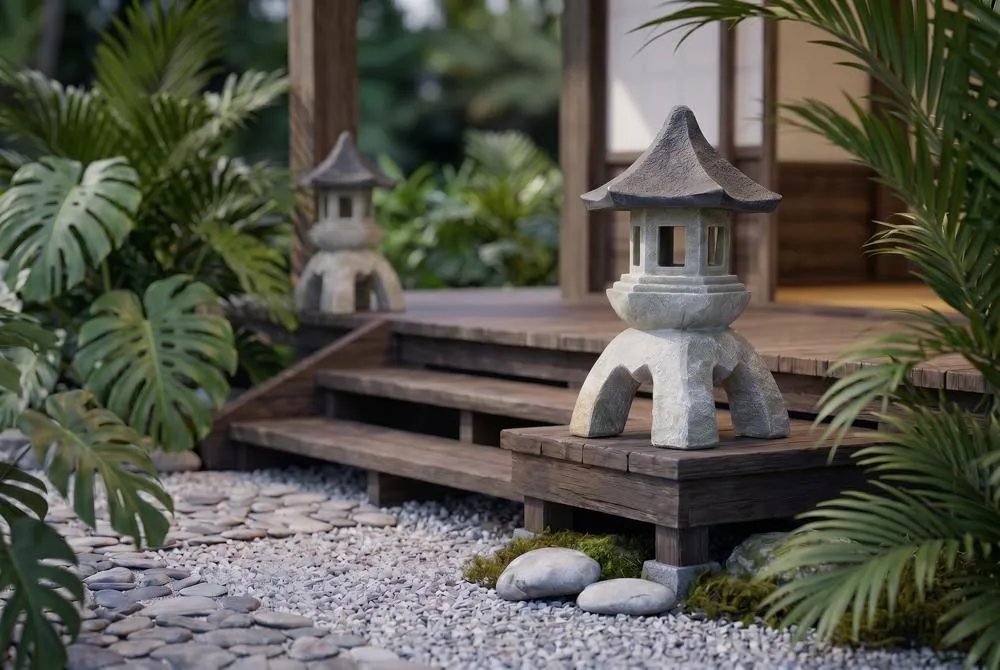 Asian Temple Pagoda Lantern Statue: Set of Two Large