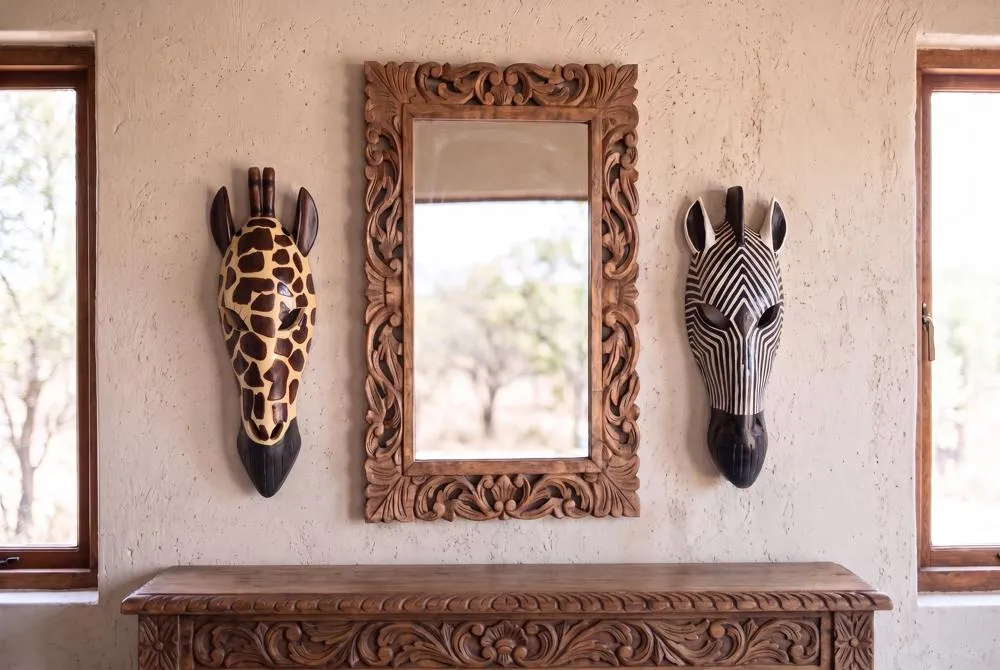 Tribal-Style Animal Mask Wall Sculptures: Set of Two