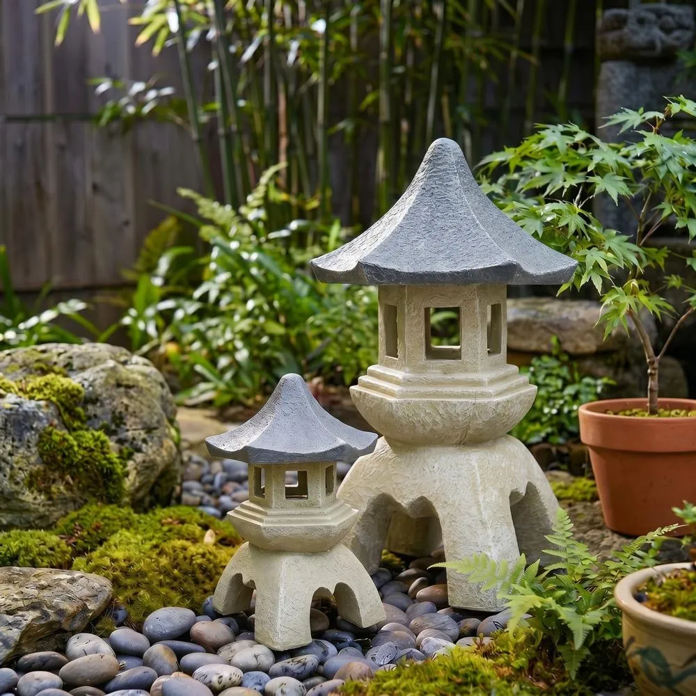 Asian Temple Pagoda Lantern Statue: Set of Medium and Large