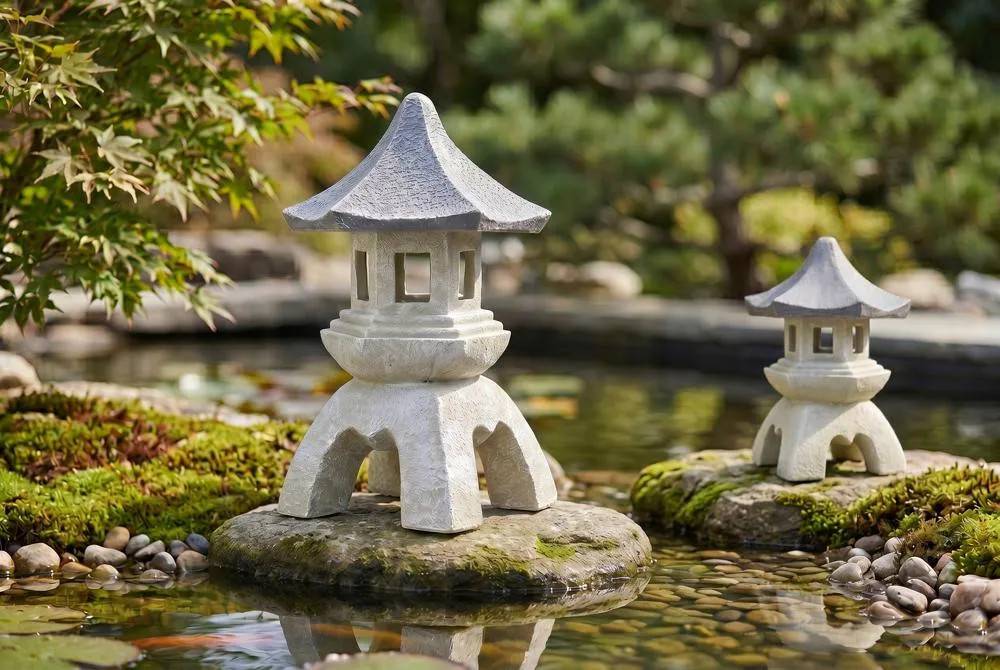 Asian Temple Pagoda Lantern Statue: Set of Medium and Large